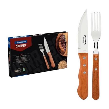 Conjunto Jogo de Talheres Tramontina Jumbo para Churrasco Cabo de Madeira Natural 12 Peças. OFERTA!!